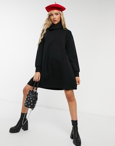 Свободное платье-свитшот черного цвета со свободным воротом и карманами ASOS DESIGN-Черный