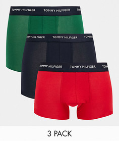Набор из трех боксеров-брифов с логотипом на поясе (черные/зеленые/красные) Tommy Hilfiger-Темно-синий