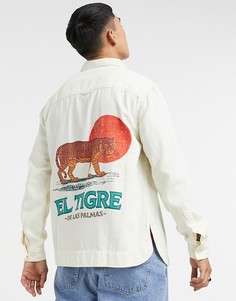 Базовая рубашка навыпуск из саржи с принтом тигра на спине ASOS DESIGN-Бежевый