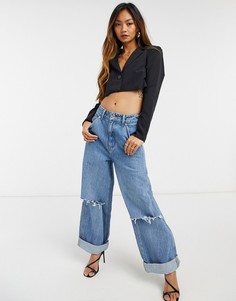 Укороченный блейзер-рубашка с длинным рукавом ASOS DESIGN-Черный