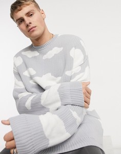 Светло-серый вязаный oversized-джемпер с рисунком облаков ASOS DESIGN