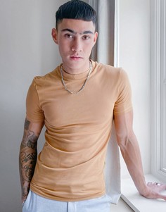 Темно-коричневая футболка облегающего кроя из органического хлопка ASOS DESIGN-Коричневый