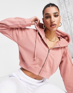 Розовый укороченный худи на молнии Missguided