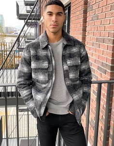 Куртка-рубашка в клетку черного выцветшего цвета Topman-Черный