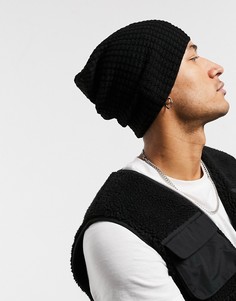 Черная свободная шапка-бини из вафельного трикотажа ASOS DESIGN-Черный