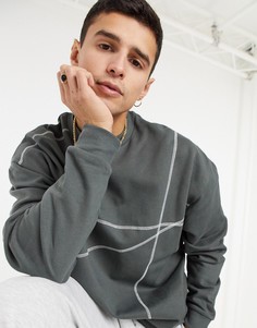 Черный выбеленный oversized-свитшот с контрастной плоской декоративной строчкой ASOS DESIGN-Серый