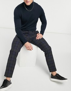 Серые узкие брюки в клетку Selected Homme-Серый