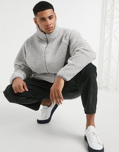 Светло-серая oversize-куртка из искусственного меха с воротником-стойкой ASOS DESIGN-Серый