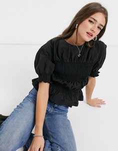 Черная блузка со сборками Topshop-Черный
