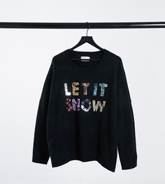 Новогодний джемпер с выложенной пайетками надписью "Let it snow" ASOS DESIGN Curve для ASOS Foundation-Черный