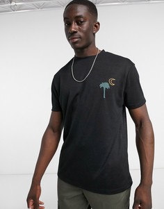 Свободная черная футболка с принтом в форме пальмы и месяца на груди ASOS DESIGN-Бежевый