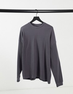 Темно-серый oversized-лонгслив из плотного вафельного трикотажа ASOS DESIGN