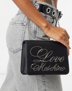 Черная сумка на плечо с логотипом и стразами Love Moschino-Черный