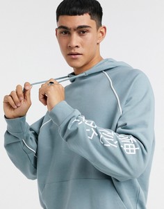 Худи в стиле oversized сине-серого цвета от комплекта с окантовкой и принтом на рукавах ASOS DESIGN-Серый