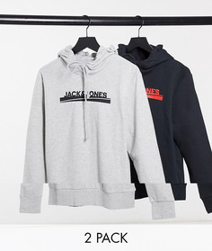 Набор из 2 худи черного и серого цветов с логотипом Jack & Jones-Многоцветный