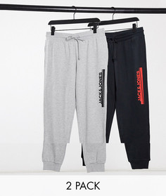 Набор из двух джоггеров черного и серого цвета с логотипом Jack & Jones-Многоцветный