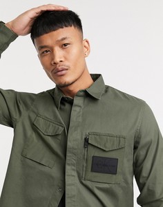Рубашка навыпуск в утилитарном минималистическом стиле цвета хаки Calvin Klein Jeans-Зеленый