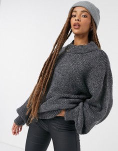 Серый oversized-джемпер с декоративной строчкой ASOS DESIGN