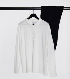 Футболка-поло в стиле oversized из ткани пике с длинными рукавами и молнией до половины длины COLLUSION-Белый