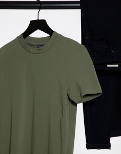 Облегающая футболка из органического материала выбеленного цвета хаки ASOS DESIGN-Зеленый