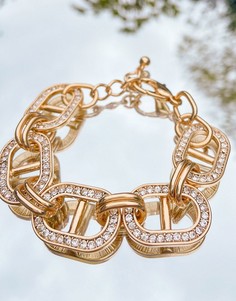 Золотистый браслет со звеньями-петлями, украшенными кристаллами ASOS DESIGN
