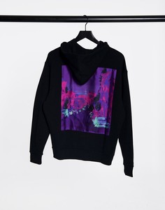 Oversized-худи с принтом на атласной вставке на спине ASOS DESIGN-Черный
