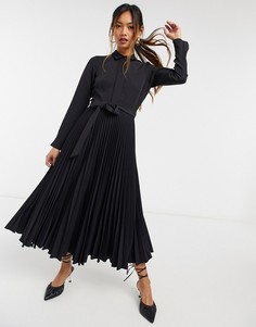 Черное платье-рубашка миди с запахом и завязкой Closet London-Черный