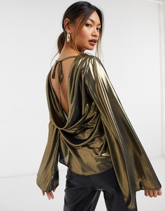 Лонгслив металлического цвета со свободным воротом на спинке ASOS DESIGN-Бесцветный