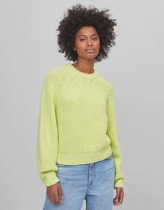 Лаймовый трикотажный джемпер толстой вязки с круглым вырезом Bershka-Фиолетовый