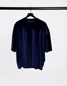 Темно-синяя велюровая рубашка в стиле oversized с рукавами до локтя ASOS DESIGN-Темно-синий