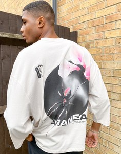 Бежевая oversized-футболка с принтом в виде паука и цветов и рукавами «три четверти» ASOS DESIGN-Бежевый
