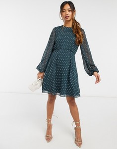 Темно-зеленое платье мини с длинным рукавом и принтом сердечек Ted Baker Kobie-Зеленый