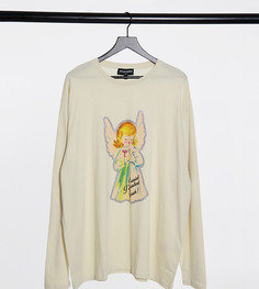 Oversized лонгслив с новогодним принтом и надписью "I said I wanted cash" New Girl Order Curve-Кремовый