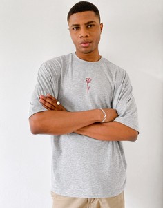 Серая меланжевая oversized-футболка с розой на принте ASOS DESIGN-Серый