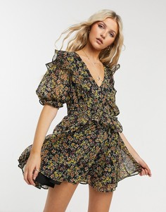 Разноцветное присборенное на талии платье мини Topshop-Многоцветный