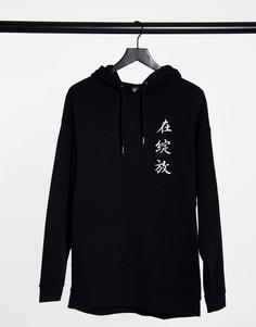Удлиненное худи с текстовым логотипом ASOS DESIGN-Черный