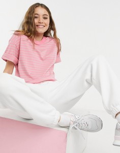 Розовая футболка из органического хлопка в полоску Monki Barka-Розовый