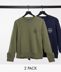 Набор из двух свитшотов зеленого и темно-синего цвета с логотипом Jack & Jones Core-Зеленый