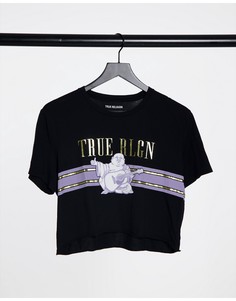 Черная укороченная футболка с принтом True Religion Buddha-Черный
