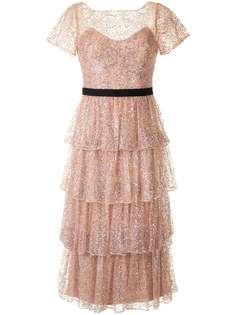 Marchesa Notte ярусное платье с блестками