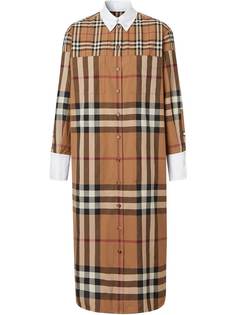 Burberry клетчатое платье-рубашка свободного кроя
