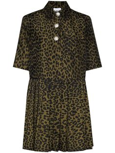 GANNI платье-рубашка с леопардовым принтом