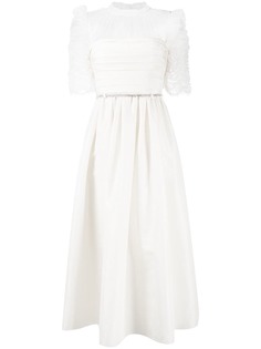 Self-Portrait ruched-sleeve flared midi gown