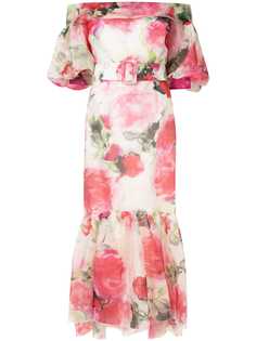 Marchesa floral-print belted evening dress