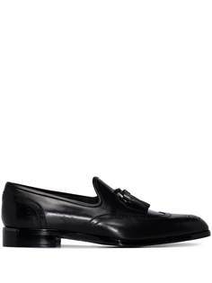 Santoni black leather tassel loafers