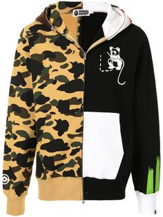 A BATHING APE® panelled camouflage print zip-up hoodie