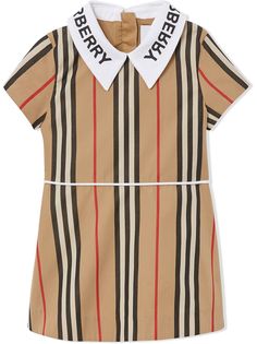 Burberry Kids поплиновое платье в полоску Icon Stripe с логотипом