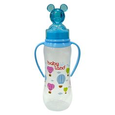Бутылочка Babyland с ручками и колпачком-игрушкой, полипропилен, 6-18 мес, 240 мл