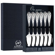 АргентА Набор чайных ложек "Роза" с эмалью (6 предметов)