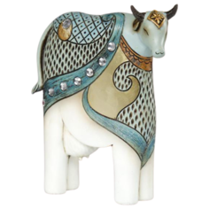 Статуэтка Yiwu Zhousima Crafts Корова, узоры со стразами, 19 см голубой